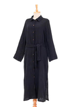 Load image into Gallery viewer, Black Belted Cotton Shirtwaist Dress from Thailand - Street Smarts in Black | NOVICA