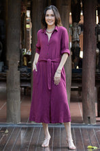 Load image into Gallery viewer, Handmade Belted Cotton Shirtwaist Dress from Thailand - Street Smarts in Mulberry | NOVICA