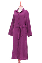 Load image into Gallery viewer, Handmade Belted Cotton Shirtwaist Dress from Thailand - Street Smarts in Mulberry | NOVICA