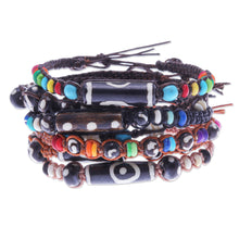 Load image into Gallery viewer, Calcite and Sunstone Beaded Macrame Bracelets (Set of 7) - Tribal Tales | NOVICA