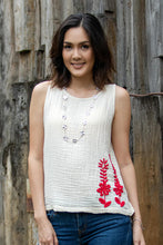 Load image into Gallery viewer, Hand-Embroidered Sleeveless Cotton Blouse - Flirty Flowers | NOVICA