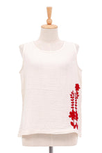 Load image into Gallery viewer, Hand-Embroidered Sleeveless Cotton Blouse - Flirty Flowers | NOVICA