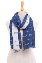Load image into Gallery viewer, Blue and White Cotton Scarf from Thailand - Night Field | NOVICA