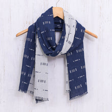 Load image into Gallery viewer, Blue and White Cotton Scarf from Thailand - Night Field | NOVICA