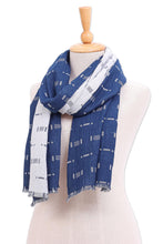Load image into Gallery viewer, Blue and White Cotton Scarf from Thailand - Night Field | NOVICA