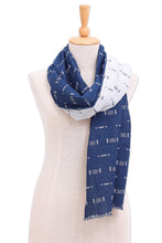Load image into Gallery viewer, Blue and White Cotton Scarf from Thailand - Night Field | NOVICA