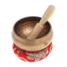 Load image into Gallery viewer, Handmade Brass Alloy Singing Bowl Set - Hammered Mantra | NOVICA
