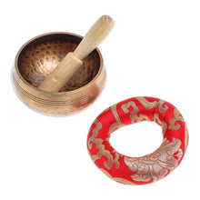 Load image into Gallery viewer, Handmade Brass Alloy Singing Bowl Set - Hammered Mantra | NOVICA