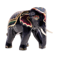 Load image into Gallery viewer, Gold-Accented Raintree Wood Elephant Sculpture - Royal Beast in Red | NOVICA