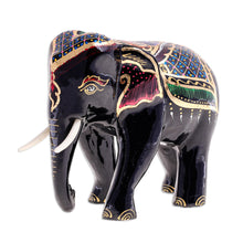 Load image into Gallery viewer, Gold-Accented Raintree Wood Elephant Sculpture - Royal Beast in Red | NOVICA
