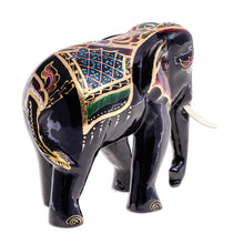 Load image into Gallery viewer, Gold-Accented Raintree Wood Elephant Sculpture - Royal Beast in Red | NOVICA