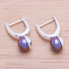 Load image into Gallery viewer, Purple Cultured Pearl Drop Earrings - Mood Lift in Purple | NOVICA