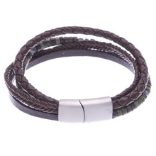 Load image into Gallery viewer, Braided Leather Hematite and Jasper Cord Bracelet - Green Coffee | NOVICA