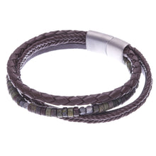 Load image into Gallery viewer, Braided Leather Hematite and Jasper Cord Bracelet - Green Coffee | NOVICA