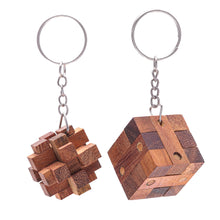 Load image into Gallery viewer, Wooden Puzzle Keyrings from Thailand (Pair) - Nails and Squares | NOVICA