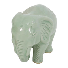 Load image into Gallery viewer, Handcrafted Celadon Ceramic Sculpture - Elephant Power & Tranquility | NOVICA