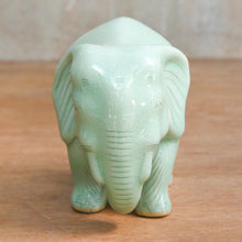 Load image into Gallery viewer, Handcrafted Celadon Ceramic Sculpture - Elephant Power & Tranquility | NOVICA