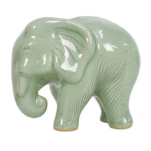 Load image into Gallery viewer, Handcrafted Celadon Ceramic Sculpture - Elephant Power & Tranquility | NOVICA