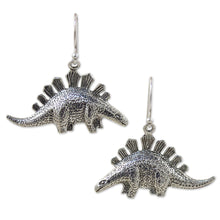 Load image into Gallery viewer, Fair Trade 950 Silver Dinosaur Dangle Earrings - Dinosaur Shield | NOVICA