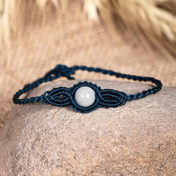 Handmade Dark Blue Cotton and Topaz Macrame Pendant Bracelet - Goddess of Sagaciousness | NOVICA