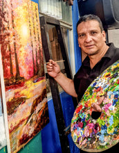 Load image into Gallery viewer, Hand-Painted Table &amp; Wall Wood Decorative Accent with Stand - Countryside Afternoon | NOVICA
