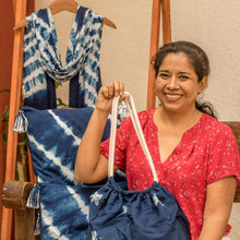 Load image into Gallery viewer, Butterfly-Themed Indigo Cotton Hobo Shoulder Bag - Indigo Hope | NOVICA
