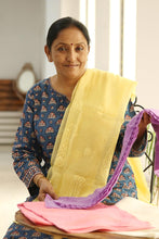 Load image into Gallery viewer, Cotton and Silk Shawl in Champagne and Indigo from India - Chikan Flowers in Indigo | NOVICA
