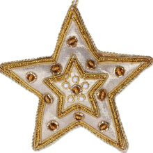 Load image into Gallery viewer, Gleaming Gold Stars Christmas Beadwork Ornaments Set of 5 - Glorious Star | NOVICA
