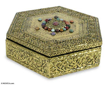 Load image into Gallery viewer, Hand Made Repousse Brass Jewelry Box - Golden Era | NOVICA
