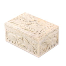 Load image into Gallery viewer, Carved Elephant and Lion Soapstone Jewelry Box from India - Wild Animals | NOVICA
