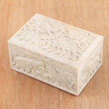 Load image into Gallery viewer, Carved Elephant and Lion Soapstone Jewelry Box from India - Wild Animals | NOVICA

