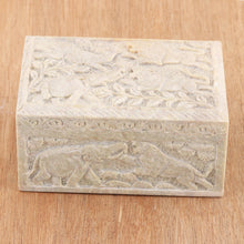 Load image into Gallery viewer, Carved Elephant and Lion Soapstone Jewelry Box from India - Wild Animals | NOVICA
