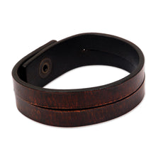 Load image into Gallery viewer, Modern Leather Wristband Bracelet - Duality in Brown | NOVICA

