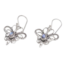 Load image into Gallery viewer, Rainbow Moonstone Sterling Silver Dangle Earrings - Butterfly Love | NOVICA
