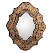 Load image into Gallery viewer, Reverse Painted Glass Floral Handmade Mirror - Song of Spring | NOVICA
