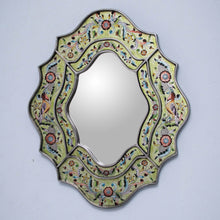 Load image into Gallery viewer, Hand Made Reverse Painted Glass Bird Mirror - Verdant Spring | NOVICA
