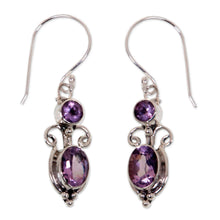 Load image into Gallery viewer, Sterling Silver Amethyst Dangle Earrings - Crown Princess | NOVICA
