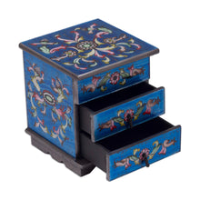 Load image into Gallery viewer, Reverse Painted Glass Jewelry Box Chest with Mirror - Celestial Blue | NOVICA
