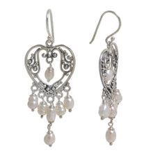 Load image into Gallery viewer, Sterling Silver Pearl Chandelier Earrings - Heart Symphony | NOVICA
