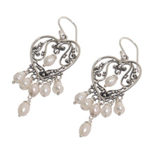 Load image into Gallery viewer, Sterling Silver Pearl Chandelier Earrings - Heart Symphony | NOVICA
