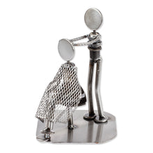 Load image into Gallery viewer, Metal Barber Sculpture Recycled Auto Parts Handmade Mexico - Haircut | NOVICA

