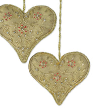 Load image into Gallery viewer, Heart Shaped Beaded Tree Ornaments from India (Set of 5) - Floral Heart | NOVICA
