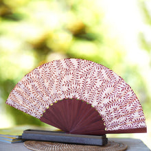 Load image into Gallery viewer, Indonesian Silk Patterned Fan - Red Fern | NOVICA
