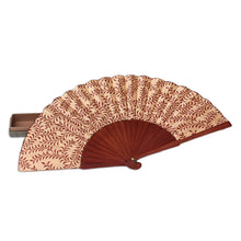 Load image into Gallery viewer, Indonesian Silk Patterned Fan - Red Fern | NOVICA
