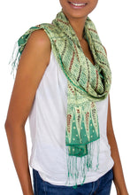 Load image into Gallery viewer, Batik Silk Patterned Scarf - Jade Princess | NOVICA
