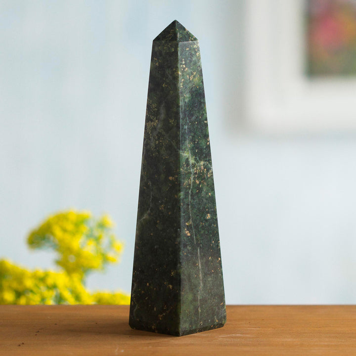 Geometric Jade Obelisk Sculpture from Peru (Large) - Prosperity | NOVICA