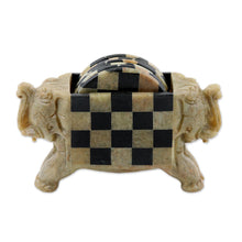 Load image into Gallery viewer, Hand Crafted Soapstone Coasters and Holder (Set of 6) - Elephant Checkers | NOVICA
