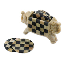 Load image into Gallery viewer, Hand Crafted Soapstone Coasters and Holder (Set of 6) - Elephant Checkers | NOVICA
