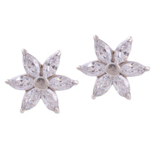 Load image into Gallery viewer, Sparkling Stud Earrings with Cubic Zirconia from India - Snow Blossom | NOVICA
