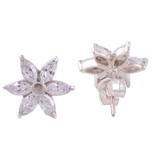 Load image into Gallery viewer, Sparkling Stud Earrings with Cubic Zirconia from India - Snow Blossom | NOVICA
